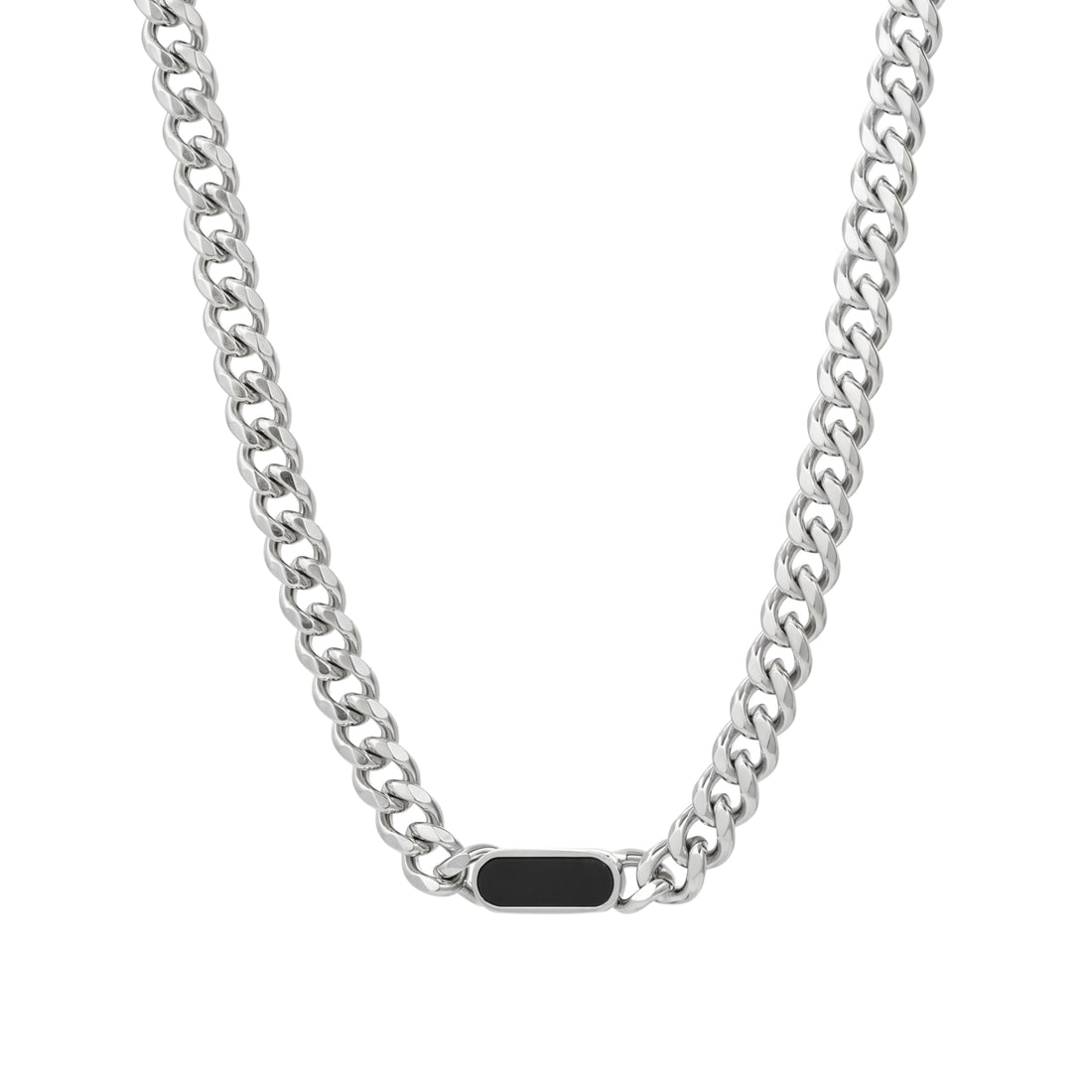 JULIAN dark mother of pearl necklace in 316L stainless steel - silver