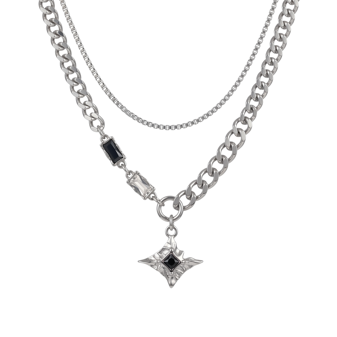 VEGA layered star pendant necklace in 316L stainless steel - silver