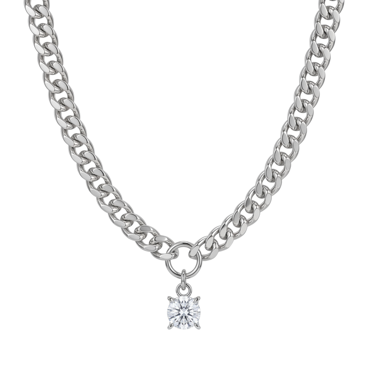 EVANDER cuban chain necklace with cz pendant in 316L stainless steel - silver