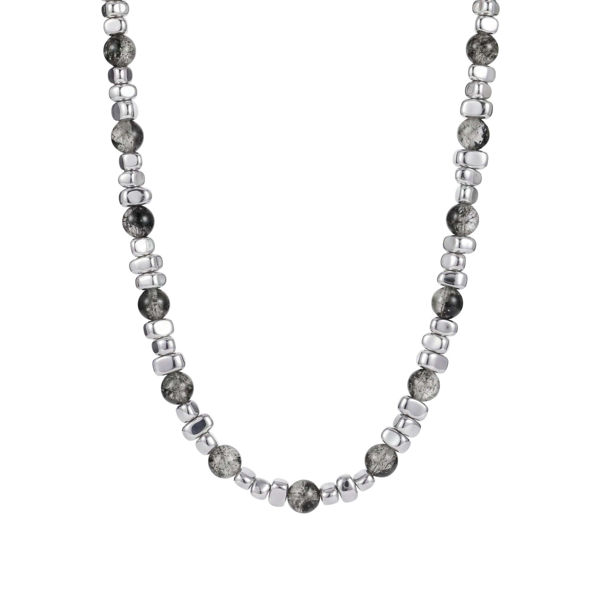 JANUS beaded stone steel necklace in 316L stainless steel - silver