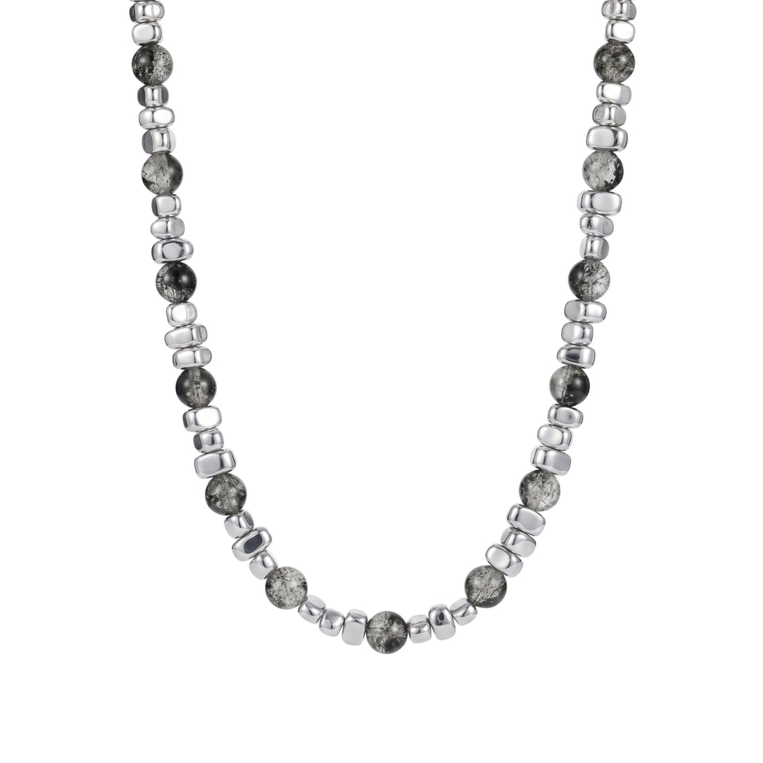JANUS beaded stone steel necklace in 316L stainless steel - silver