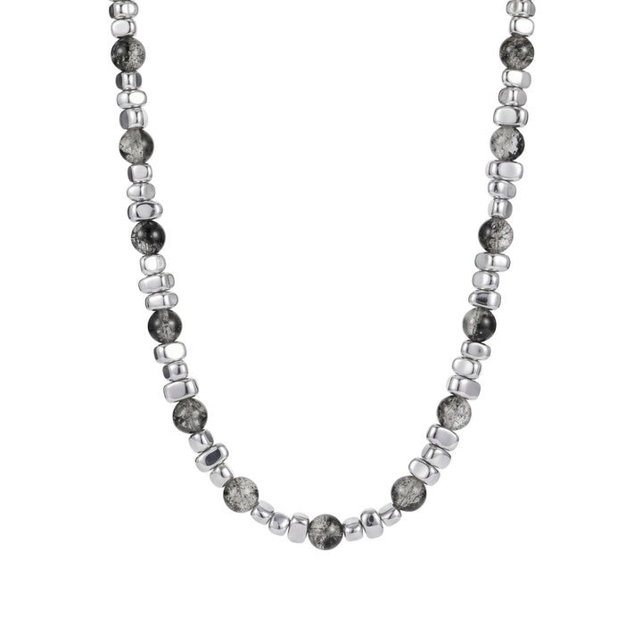 JANUS beaded stone steel necklace in 316L stainless steel - silver