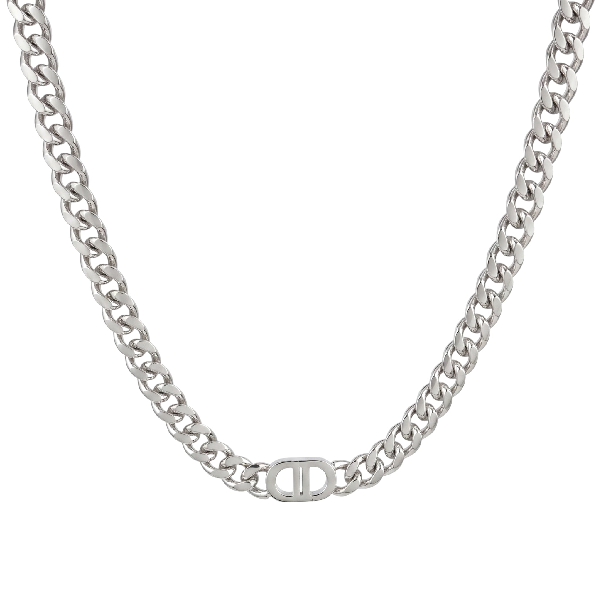 SIRIUS cuban link geometric charm necklace in 316L stainless steel - silver