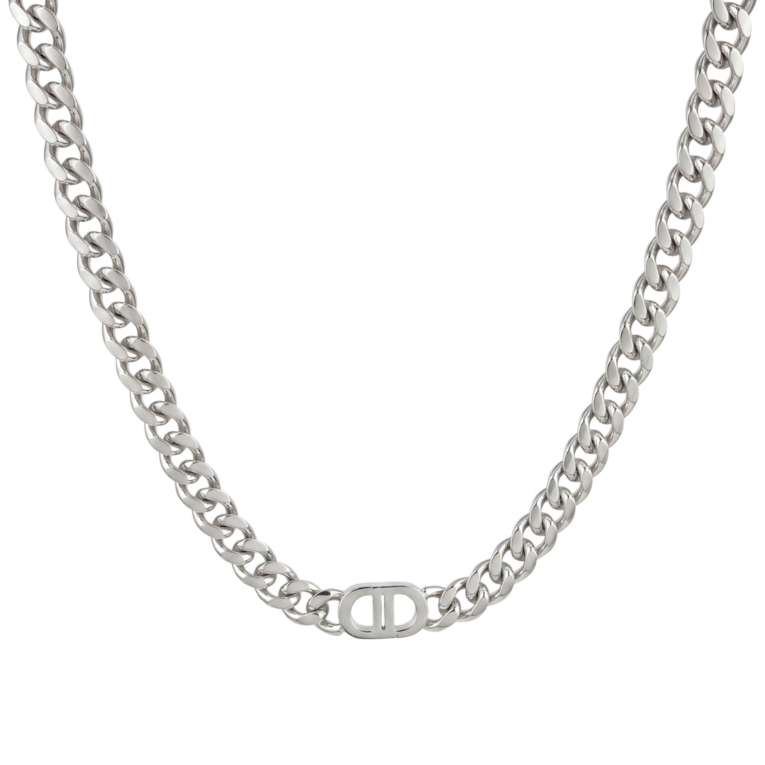 SIRIUS cuban link geometric charm necklace in 316L stainless steel - silver