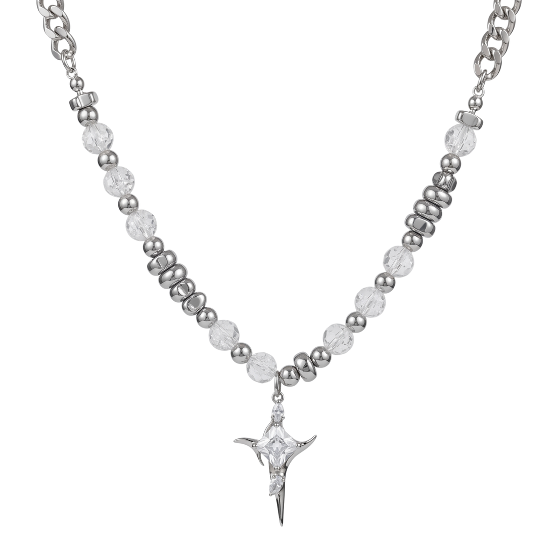 CAELUM cosmic glass steel necklace in 316L stainless steel - silver