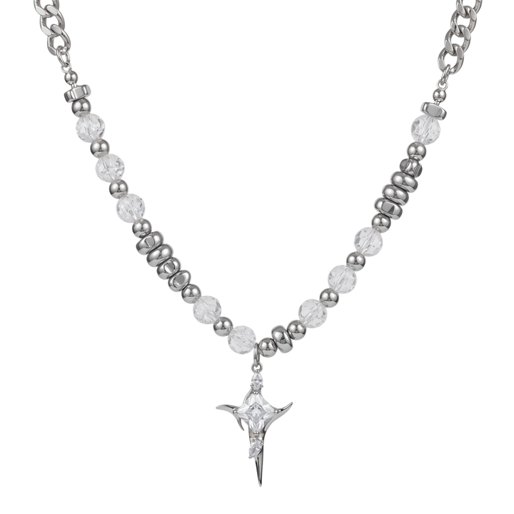 CAELUM cosmic glass steel necklace in 316L stainless steel - silver
