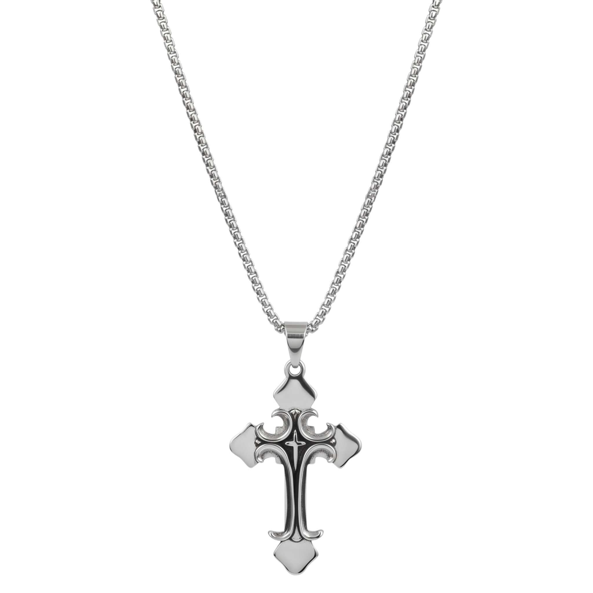 SANCIA minimalist cross pendant necklace in 316L stainless steel - silver