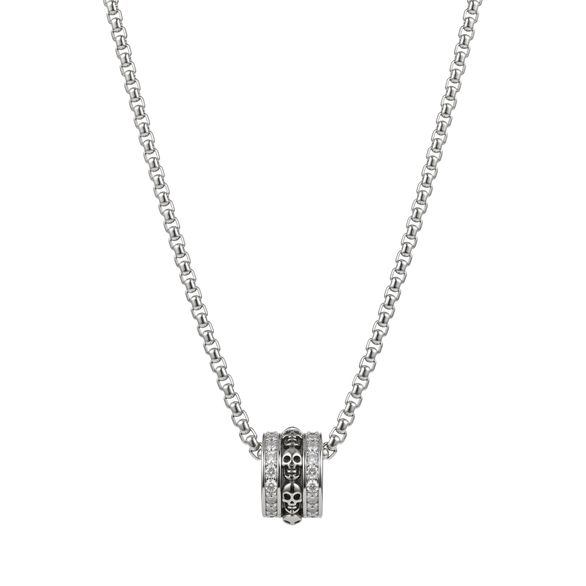 THANATOS gothic skull pendant necklace in 316L stainless steel - silver