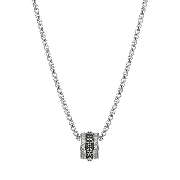 THANATOS gothic skull pendant necklace in 316L stainless steel - silver
