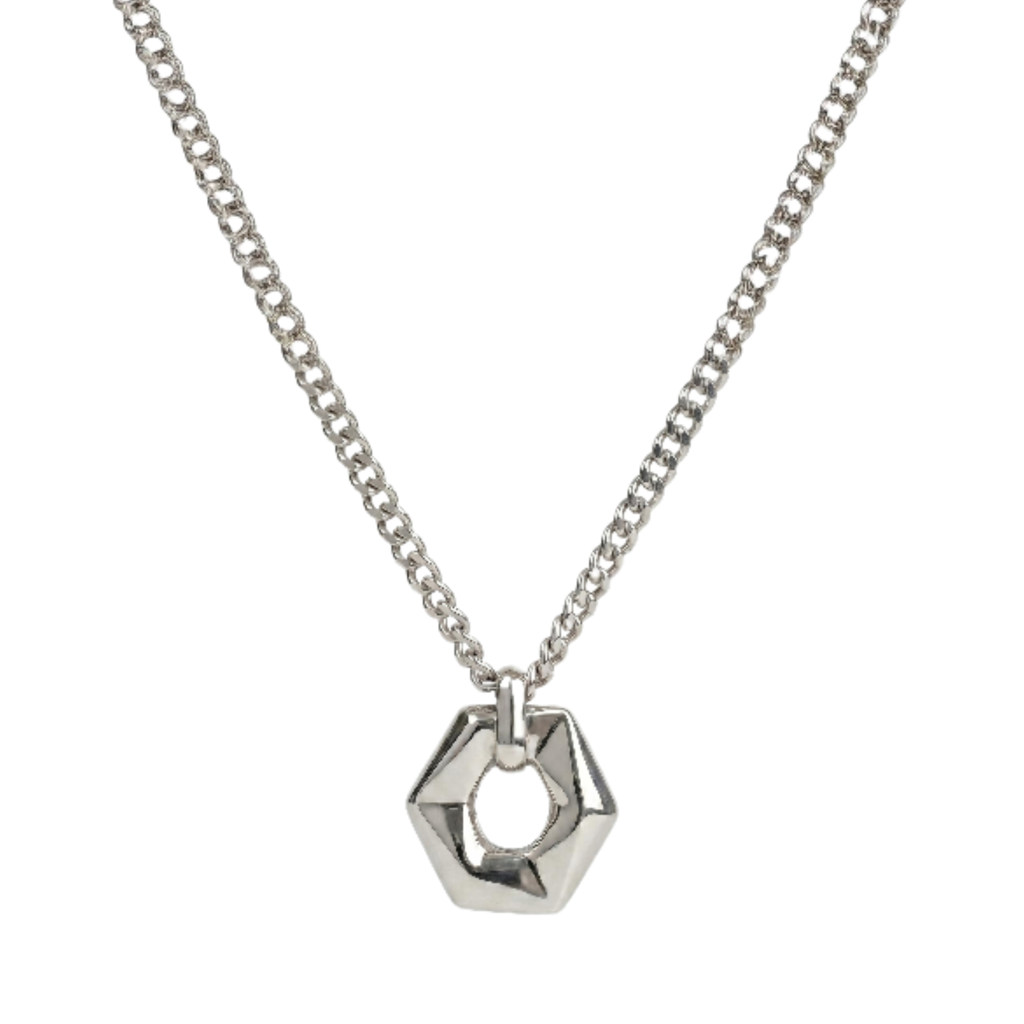 CORVIN hexagonal pendant necklace in 316L stainless steel - silver