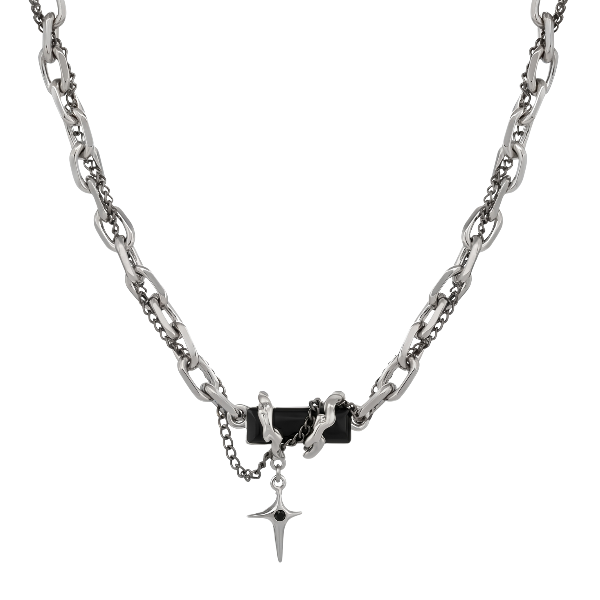 NYX dual weave north star necklace in 316L stainless steel - silver