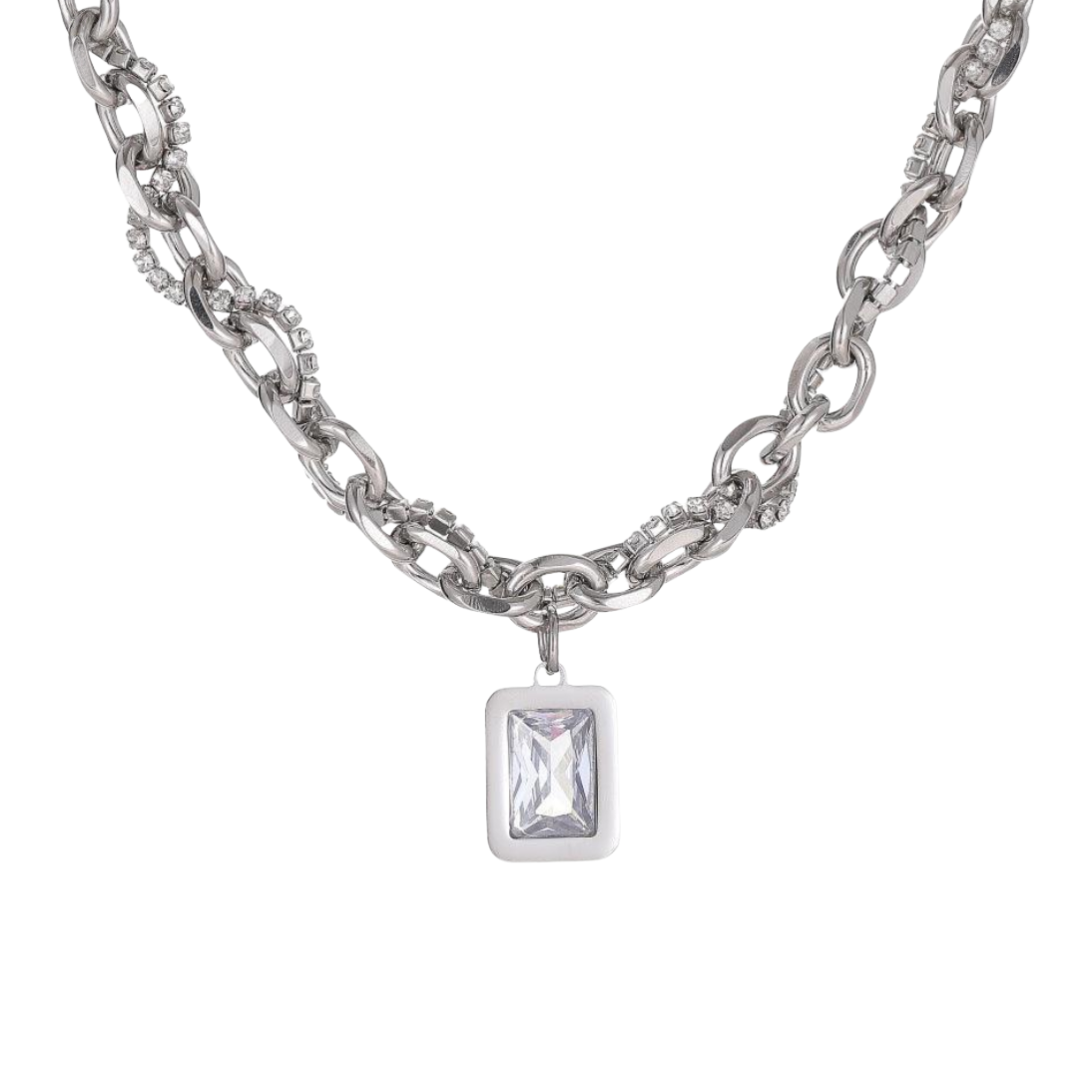 SKADI silver crystal statement necklace in 316L stainless steel - silver