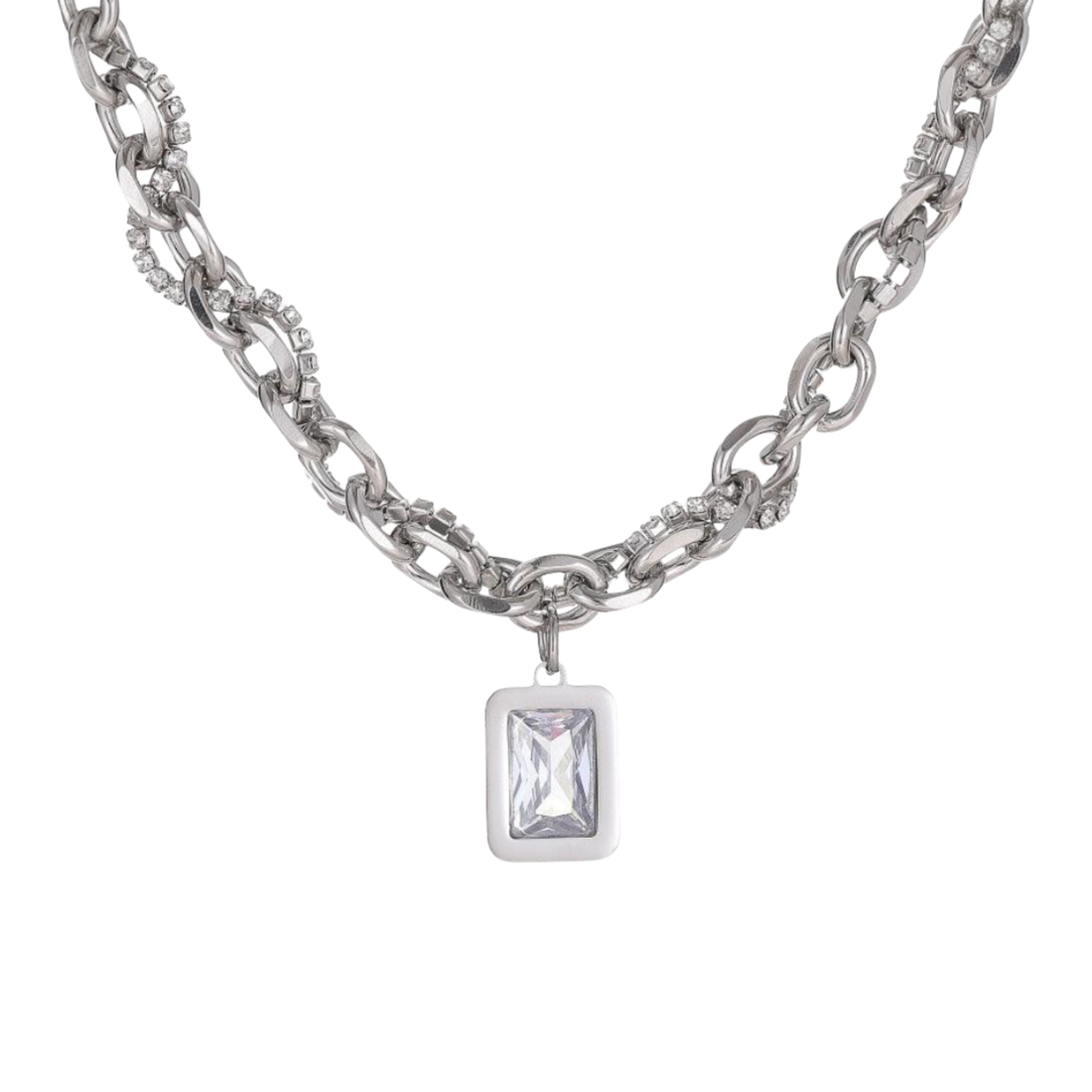 SKADI silver crystal statement necklace in 316L stainless steel - silver