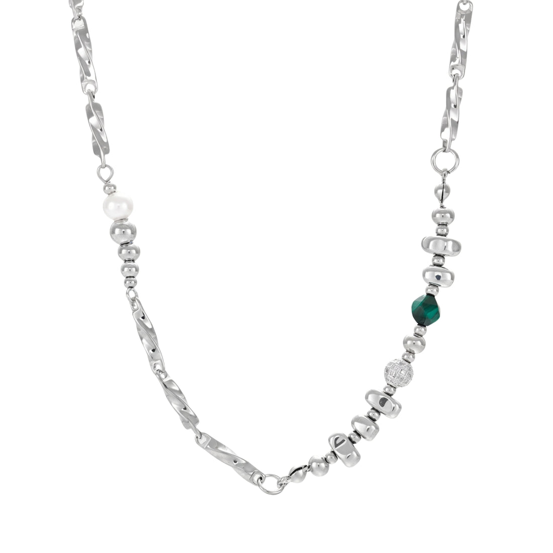 RENAN twisted bar bead link necklace in 316L stainless steel - silver