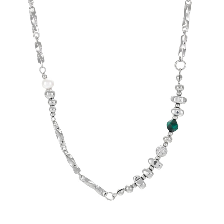 RENAN twisted bar bead link necklace in 316L stainless steel - silver