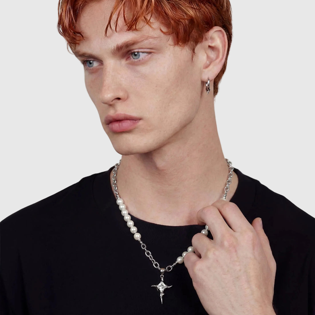 PHOEBE men's silver necklace on white background
