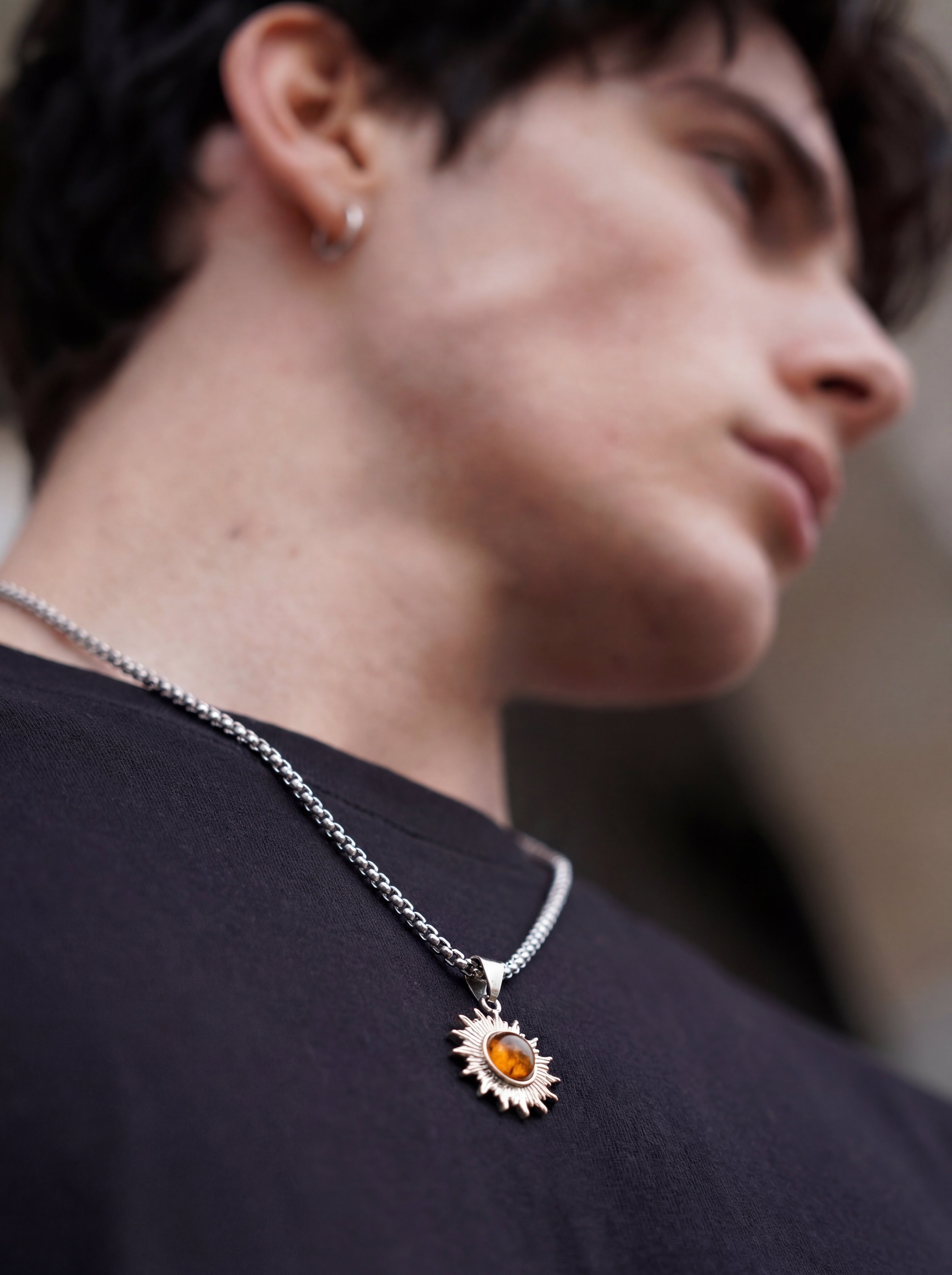 HELIOS tiger eye sunburst pendant necklace clasp detail