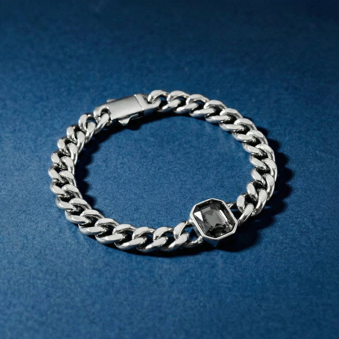 LINEA cuban link bracelet with crystal accent clasp detail