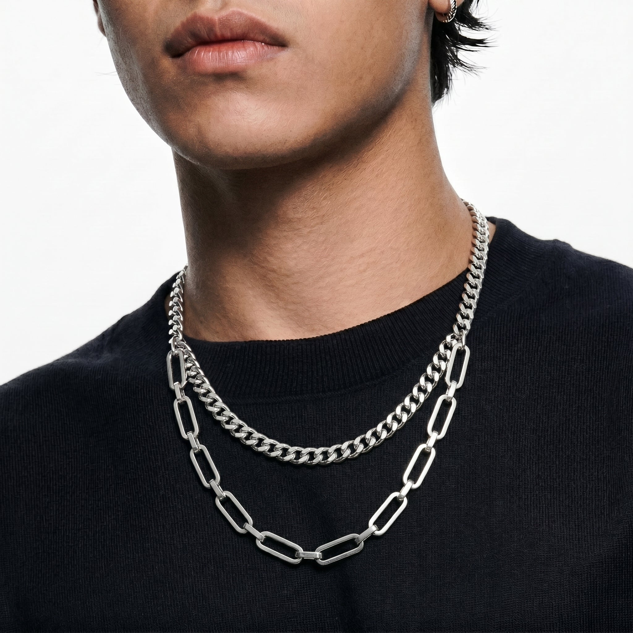 KASTOR layered cuban & geometric chain necklace