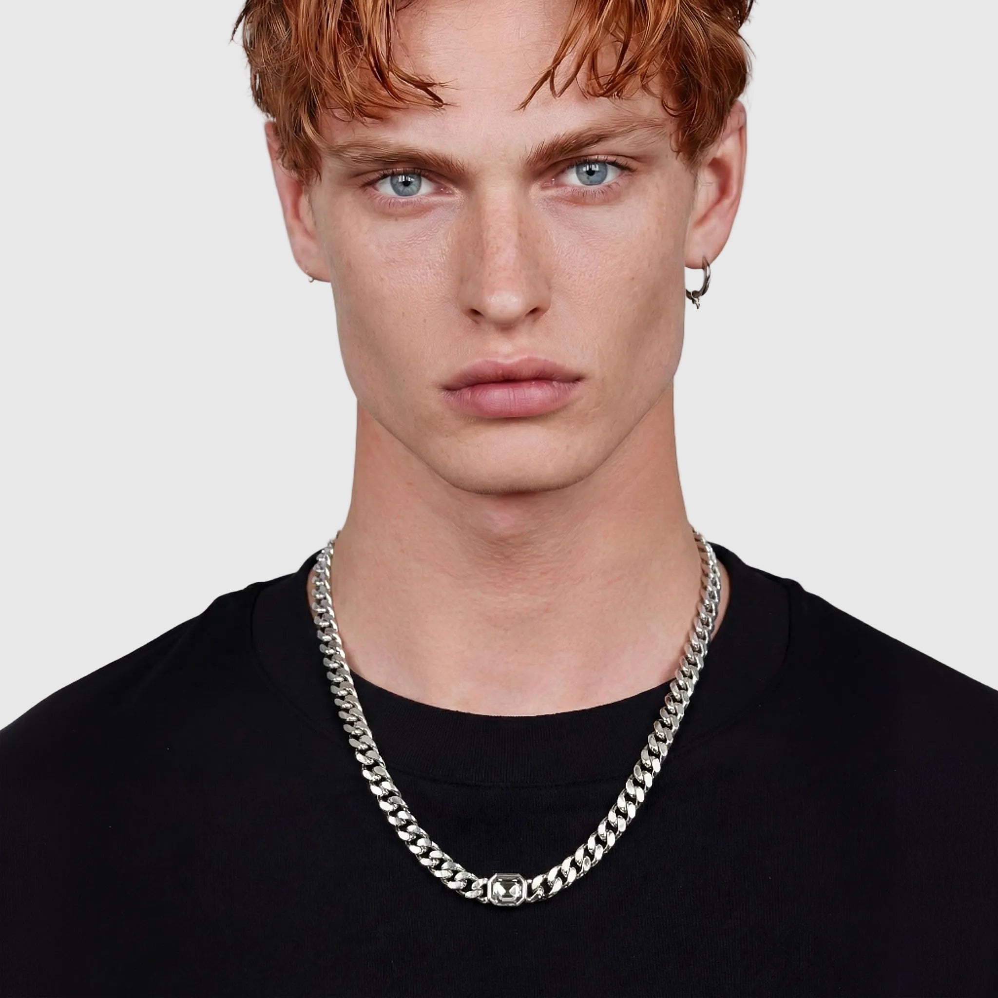LINEA men's silver necklace on white background