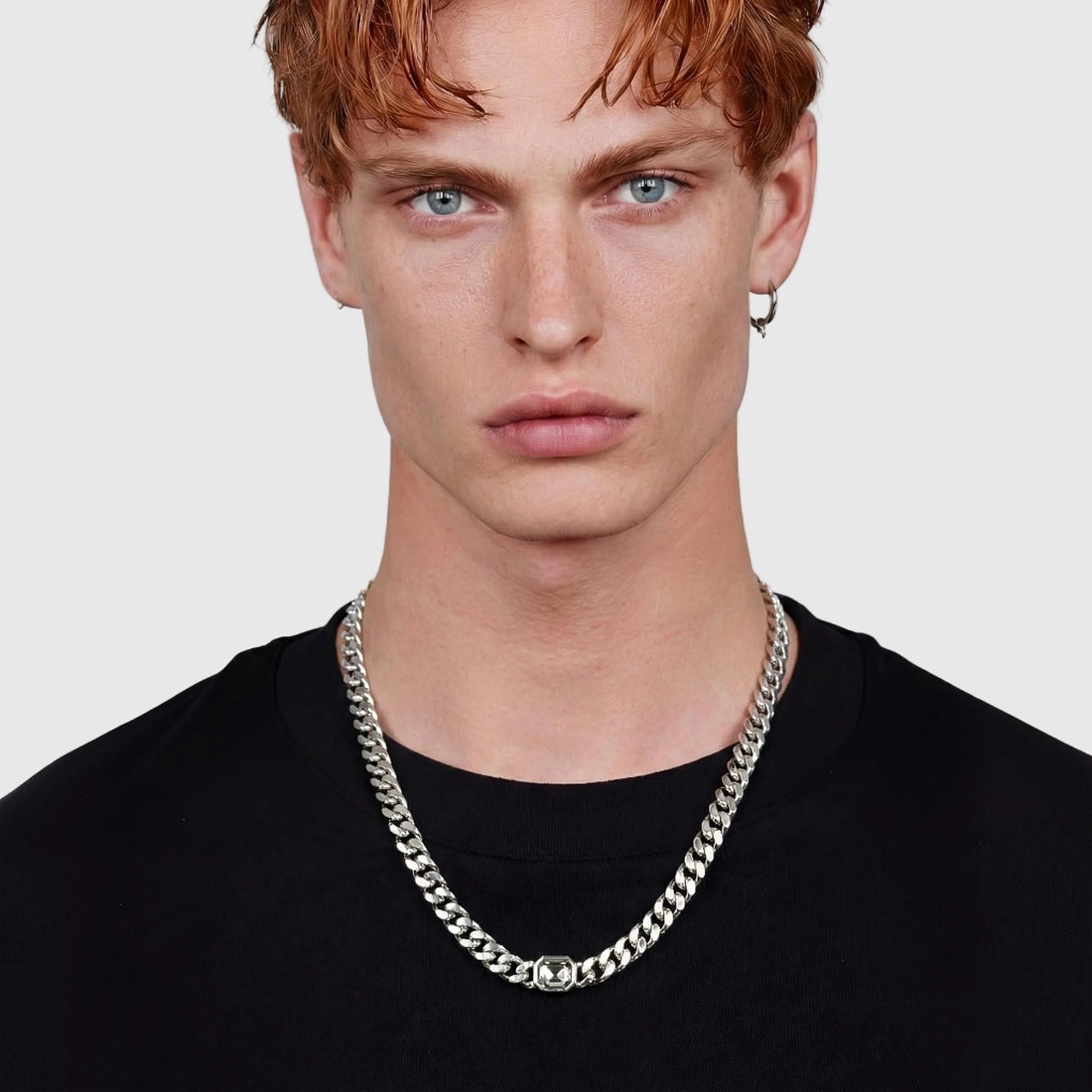 LINEA men's silver necklace on white background
