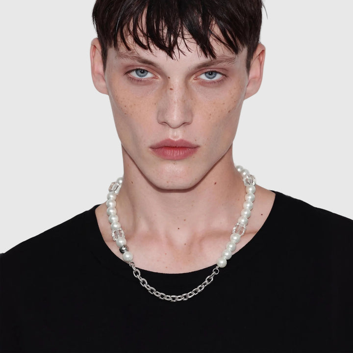 Remus | Satin-Gloss Pearl and Steel Hybrid Necklace | Re-Forge