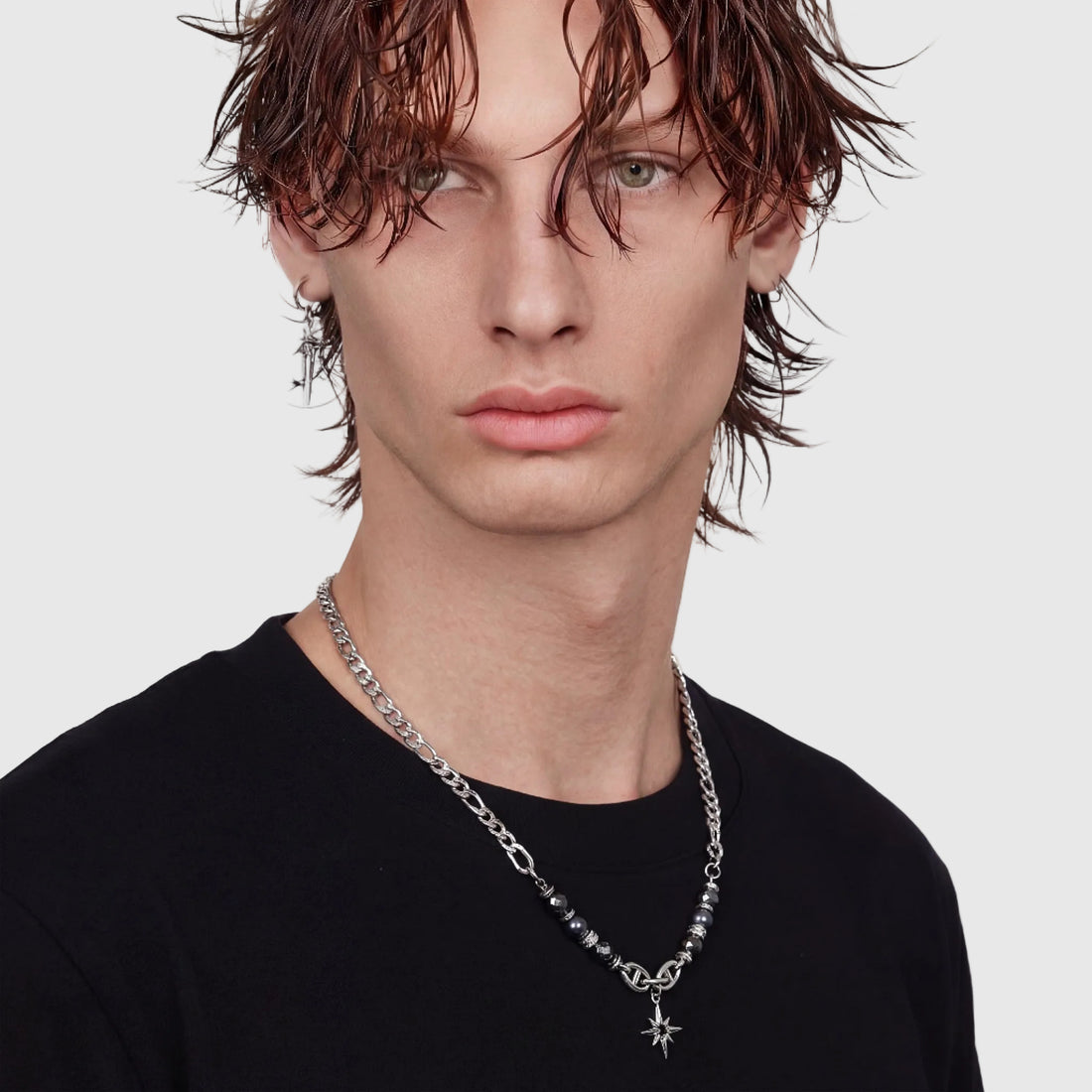 RIGEL men's silver necklace on white background
