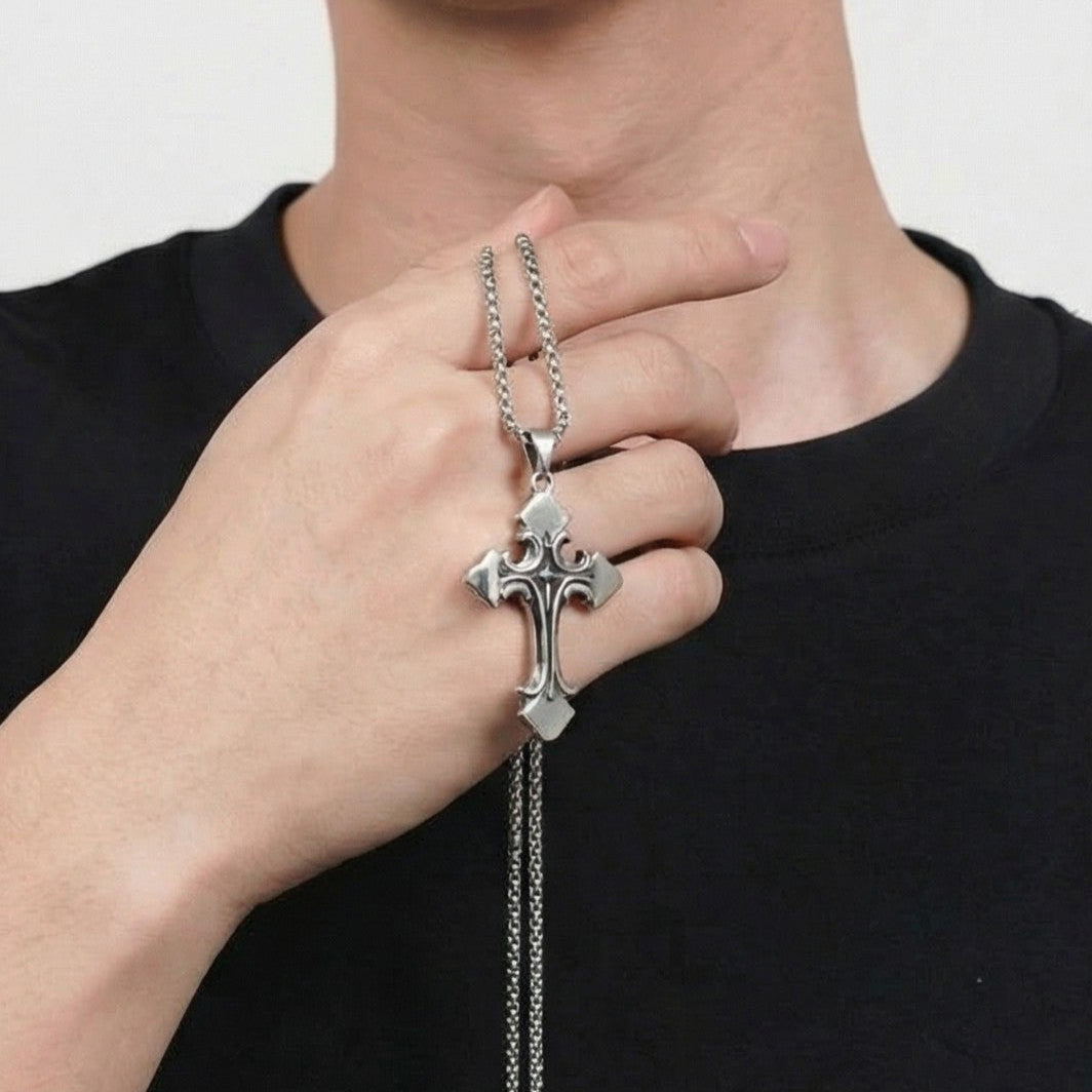 SANCIA men's silver necklace on white background