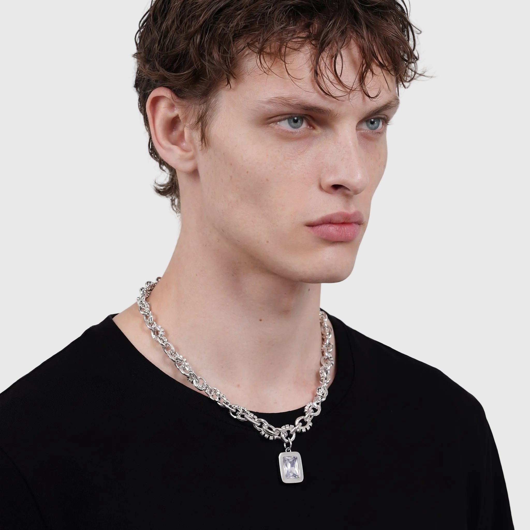 SKADI men's silver necklace on white background