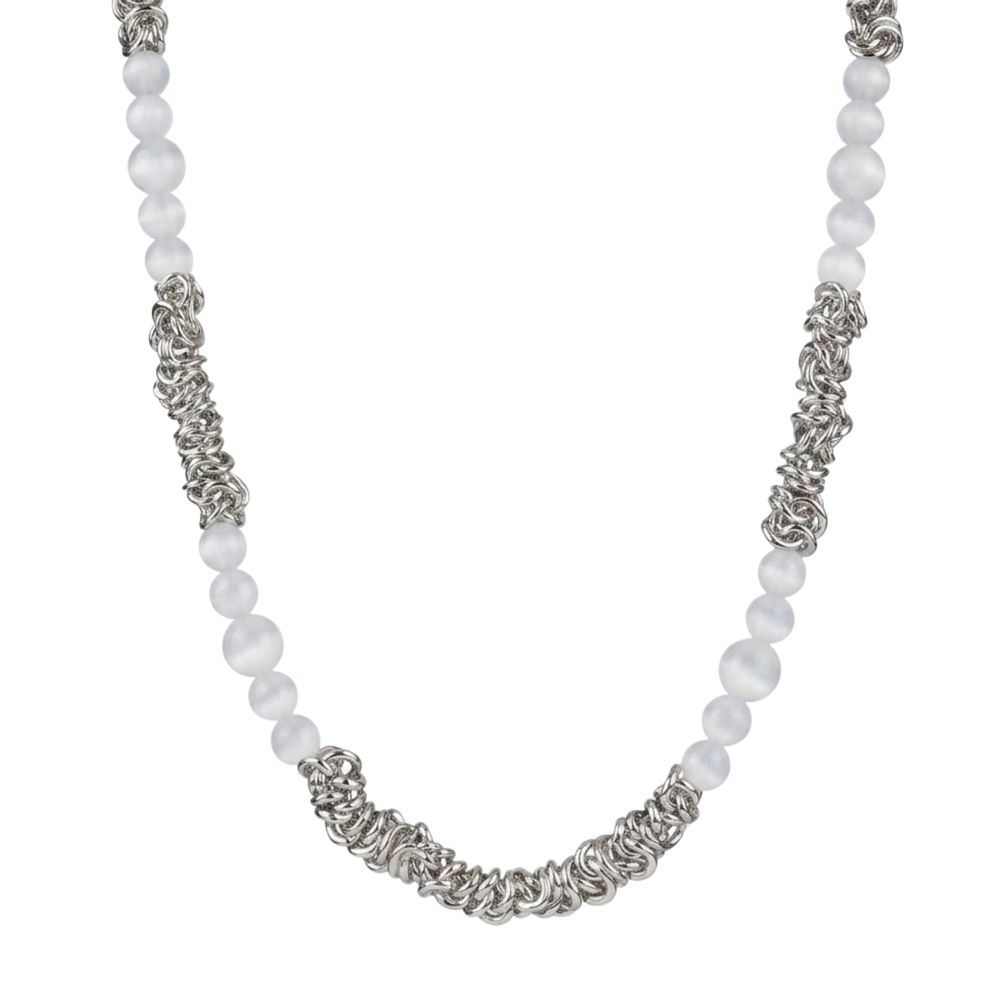 ALBUS cat's eye beaded steel necklace in 316L stainless steel - silver