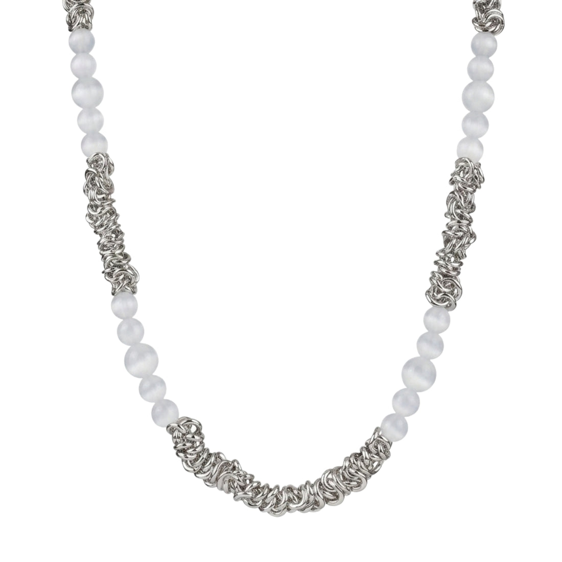 ALBUS cat's eye beaded steel necklace in 316L stainless steel - silver