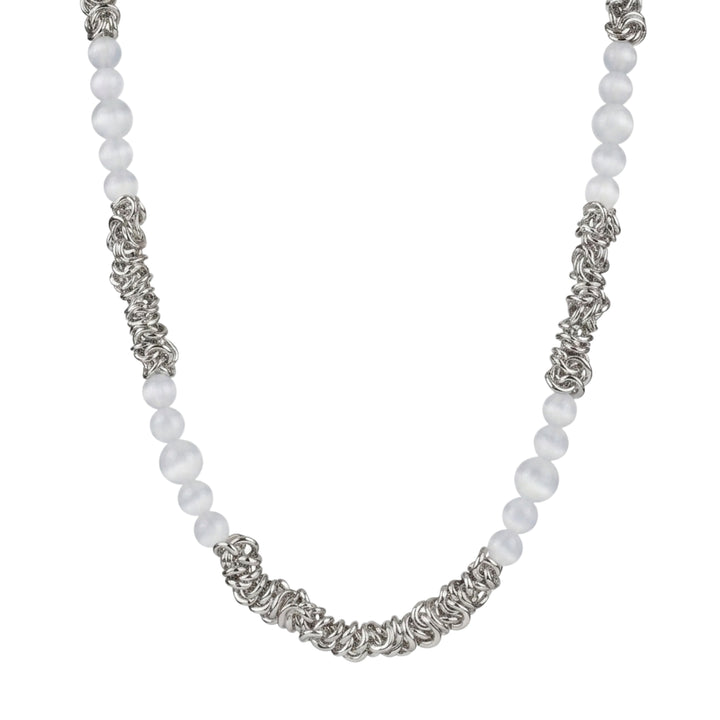 ALBUS cat's eye beaded steel necklace in 316L stainless steel - silver