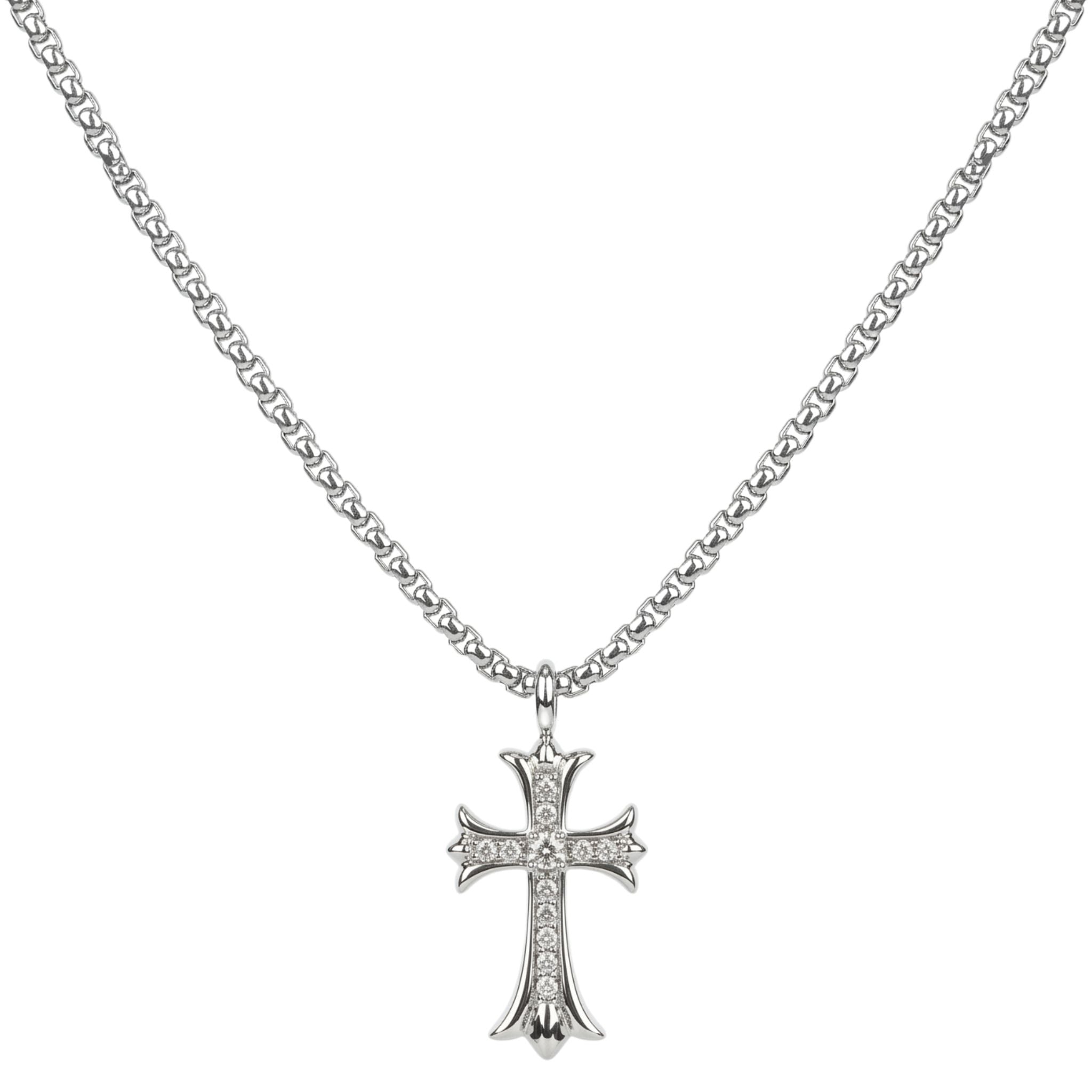 THERON dual-sided cross pendant necklace in 316L stainless steel - silver