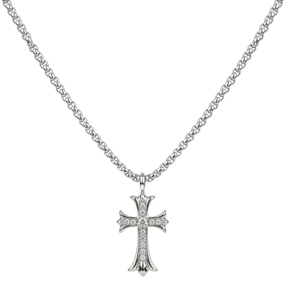 THERON dual-sided cross pendant necklace in 316L stainless steel - silver