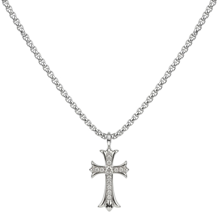 THERON dual-sided cross pendant necklace in 316L stainless steel - silver