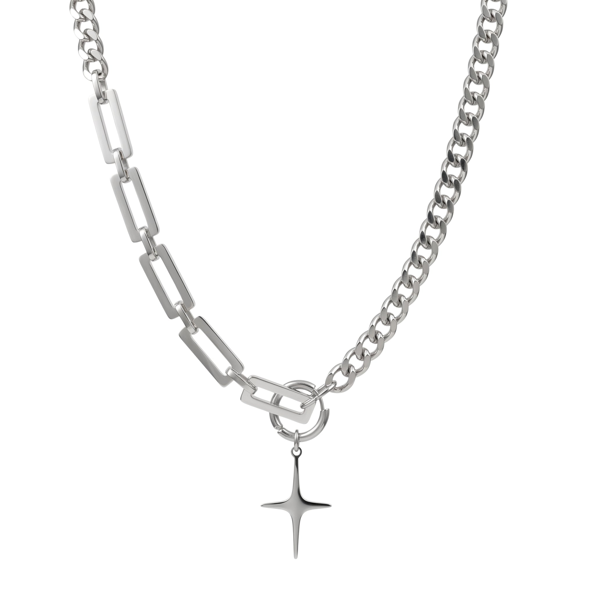 ELRIC silver cross pendant asymmetric necklace in 316L stainless steel - silver