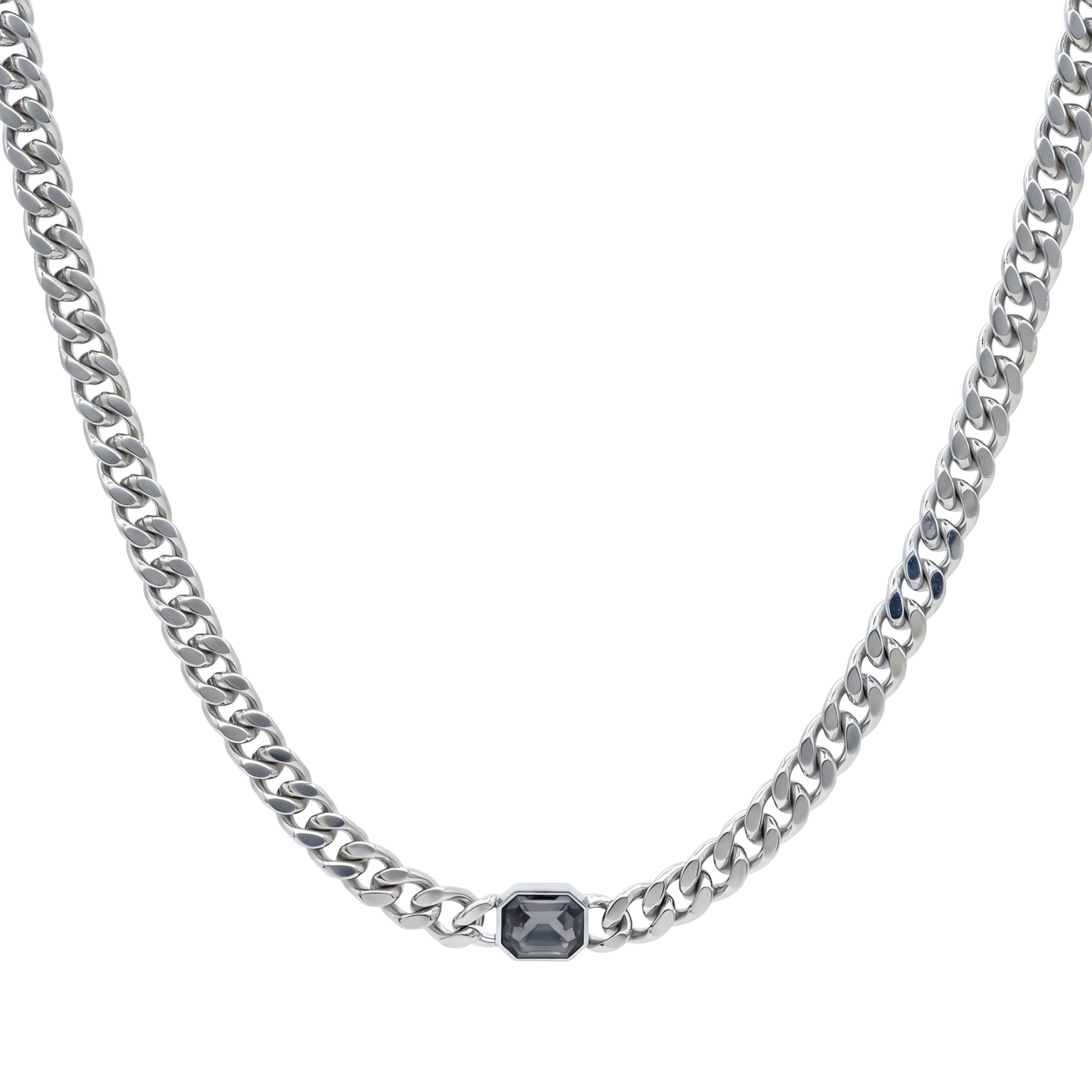 LINEA crystal cuban chain necklace in 316L stainless steel - silver