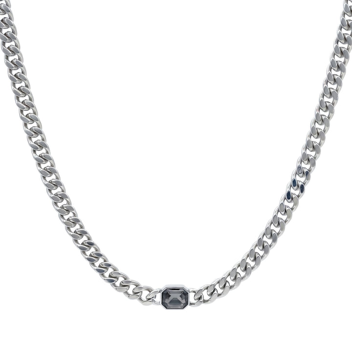 LINEA crystal cuban chain necklace in 316L stainless steel - silver