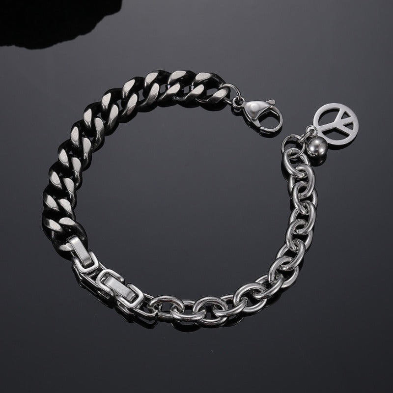 CASSIUS matte and polished cuban round bracelet in 316L stainless steel - silver
