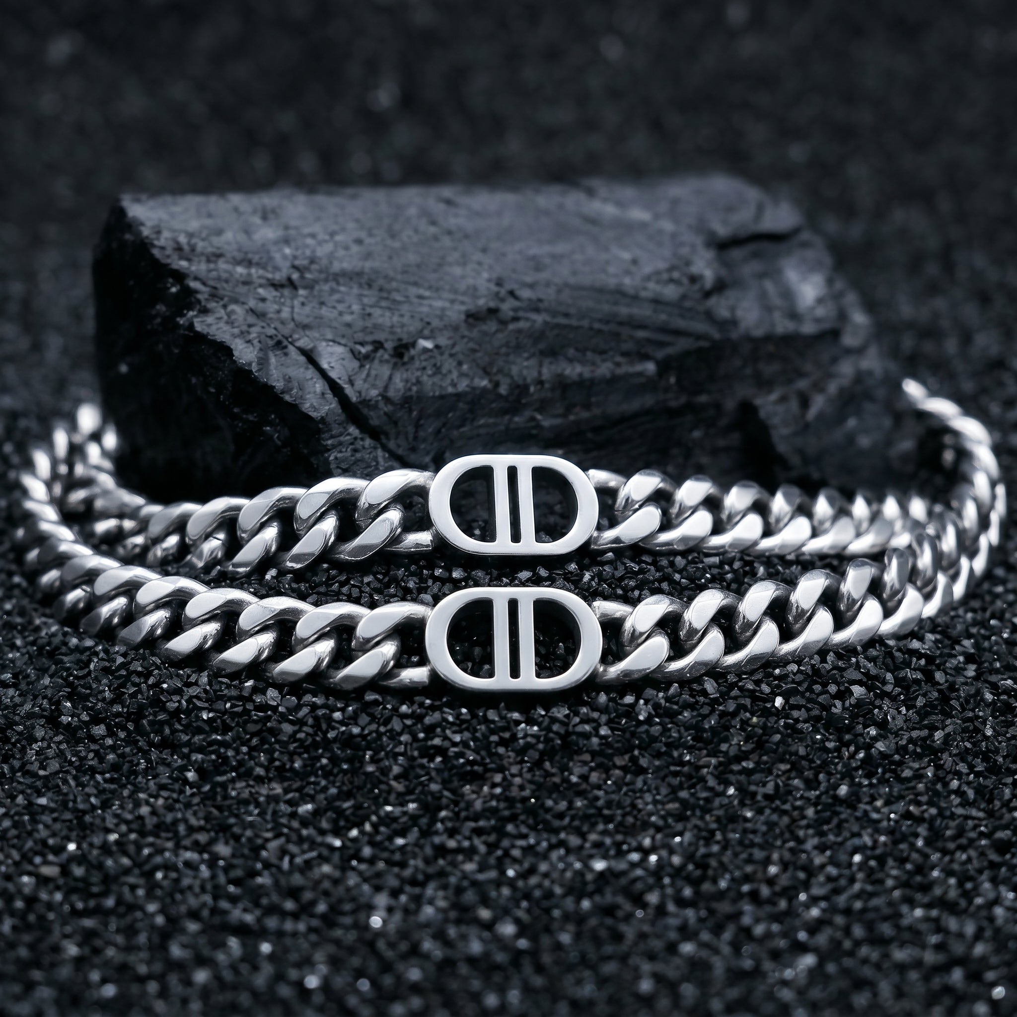SIRIUS men's silver bracelet on white background