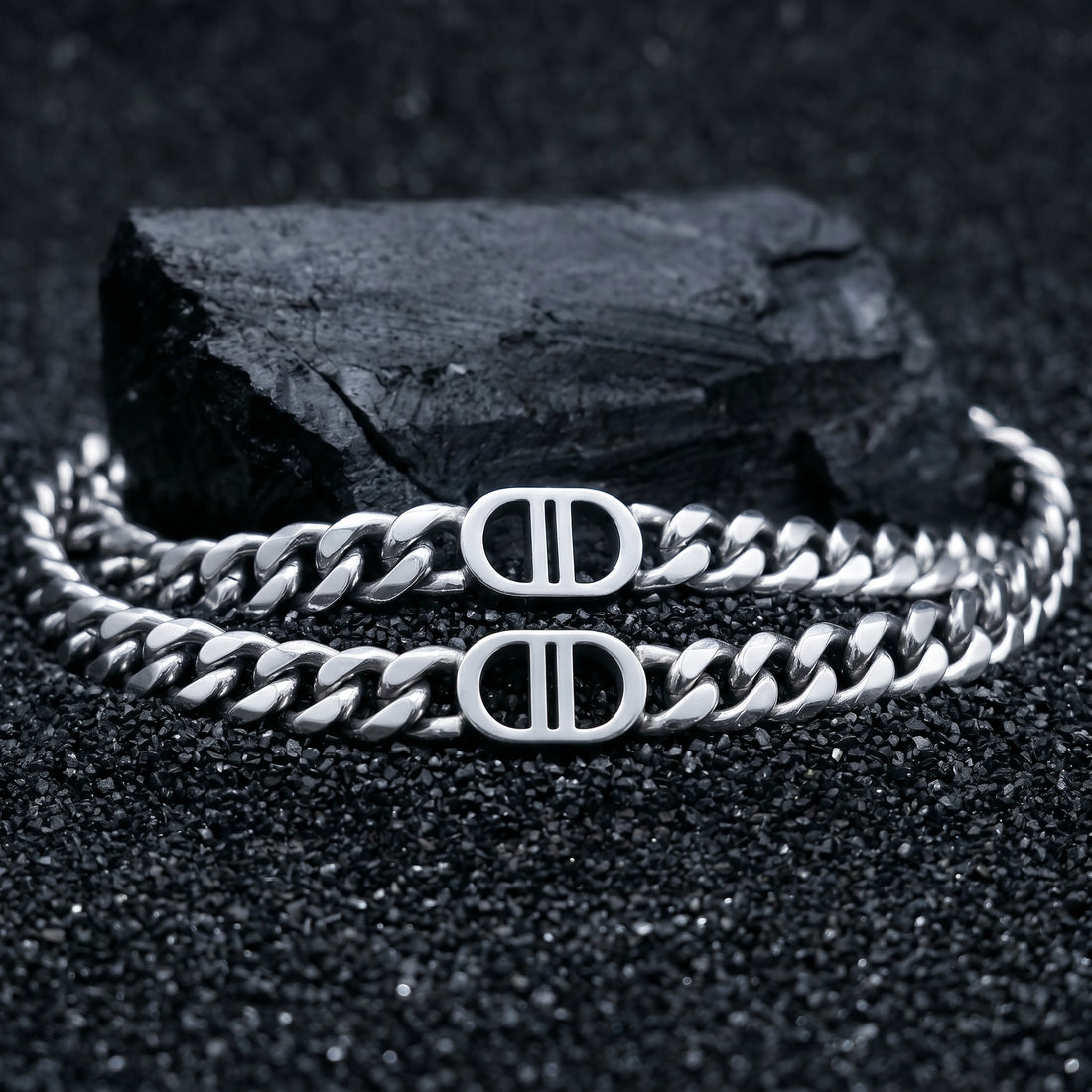 SIRIUS men's silver bracelet on white background