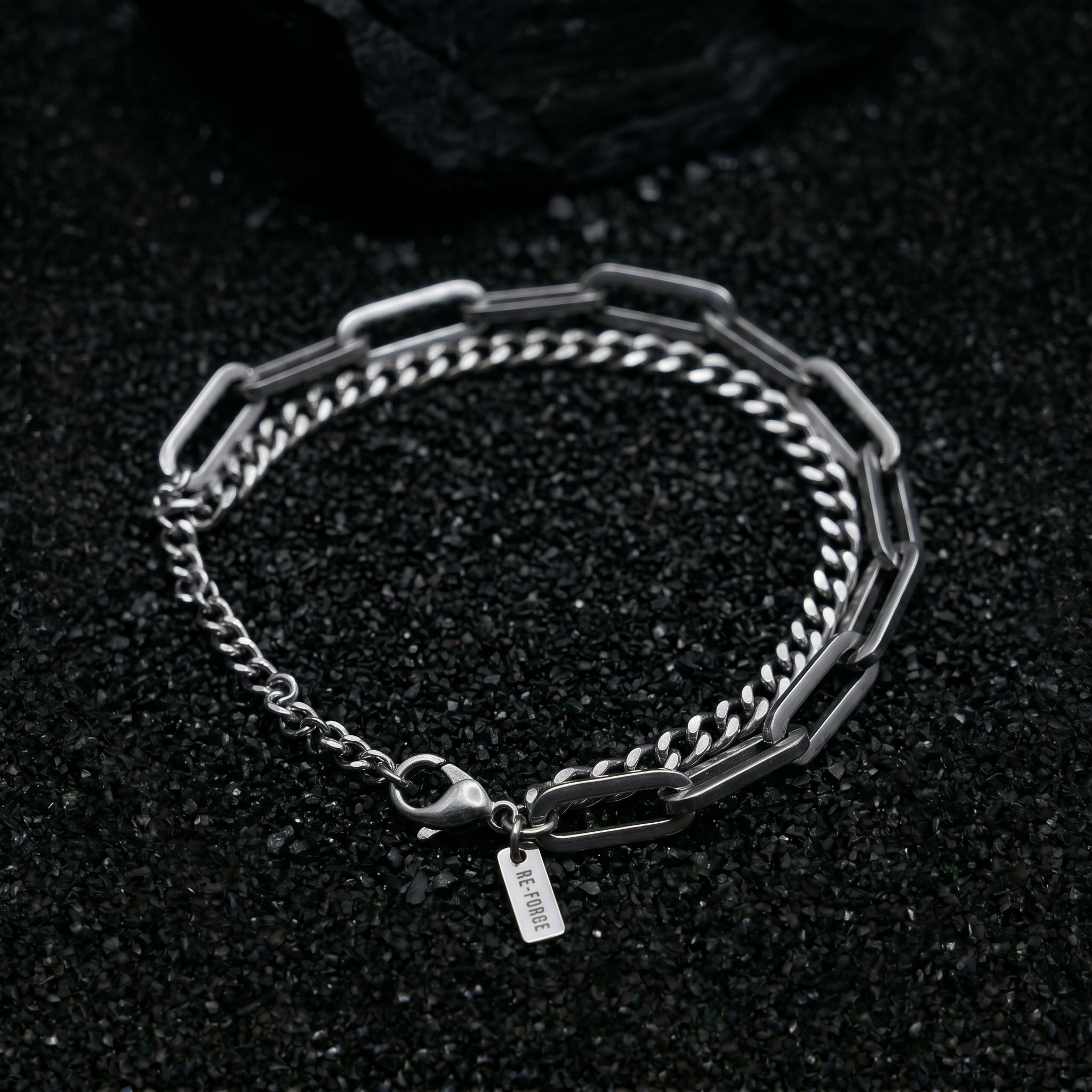 MARCELLUS men's silver bracelet on white background