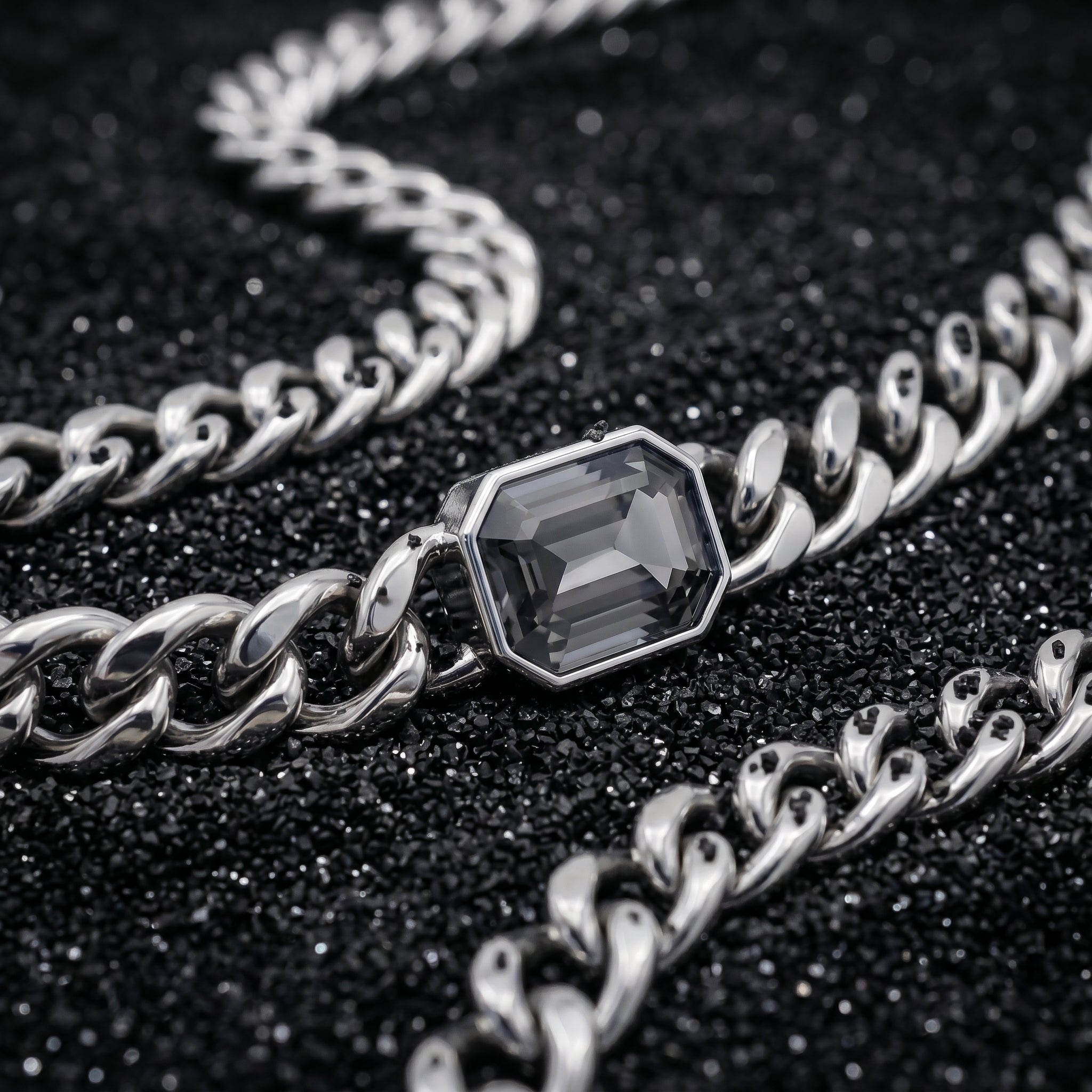 LINEA men's silver necklace on white background
