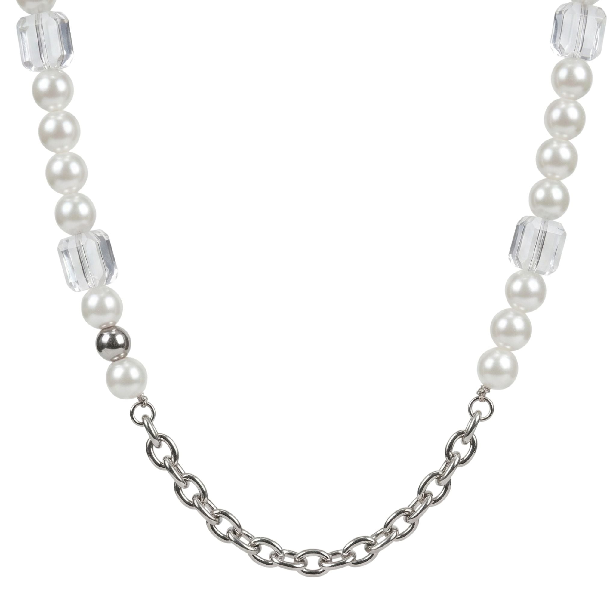 REMUS pearl & steel hybrid necklace in 316L stainless steel - silver